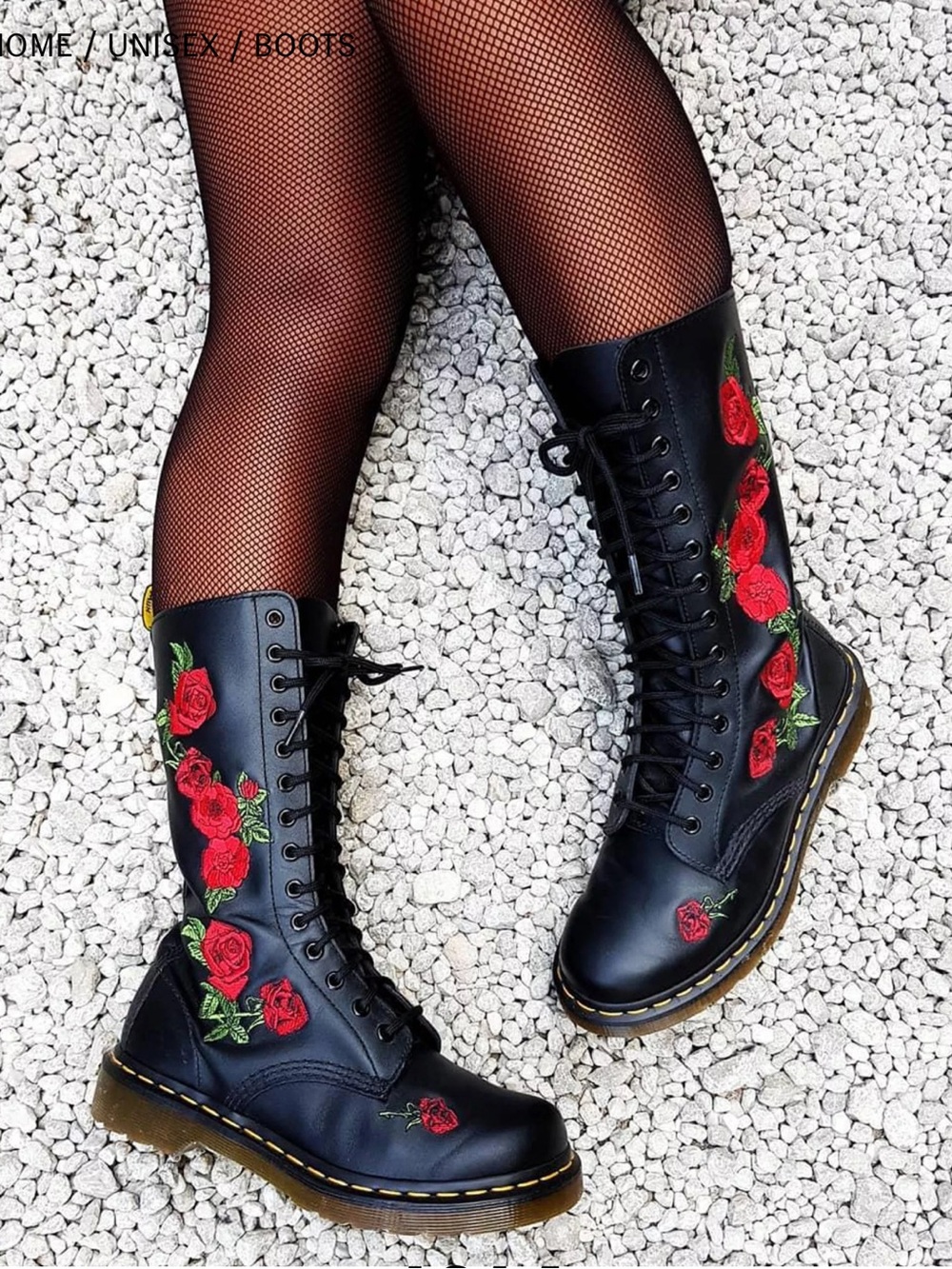 Doc Marten 1914 Vonda Mono Embroidered Rose Floral 14 Eye Black Red Combat Boots - Picture 2 of 16